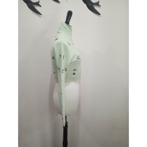 NWOT Zara Mint Green Wool Blend Floral Embroidered Mock Neck Sweater ~ L - Picture 9 of 12